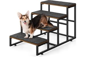 CADUKE Dog Stairs for Small Dogs, 4 Steps Pet Stairs for High Bed and Couch Sofa, Non-Slip Dog Stairs for Small Dogs, Older or Injured Pet, Industrial Brown