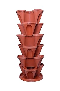 Malhotra Plastic Plastic Stack-A-Pot for Floor Set (Terracotta, 7-Pieces)