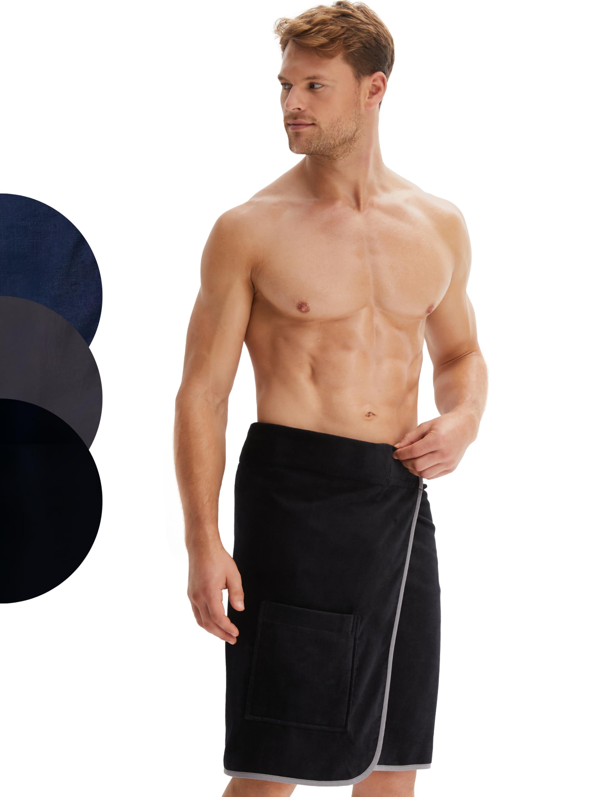 Morgenstern Beach Towel Wrap Around Men black 23"/60 cm long Cotton Hook and Loop Fastener on Waist Cover Up