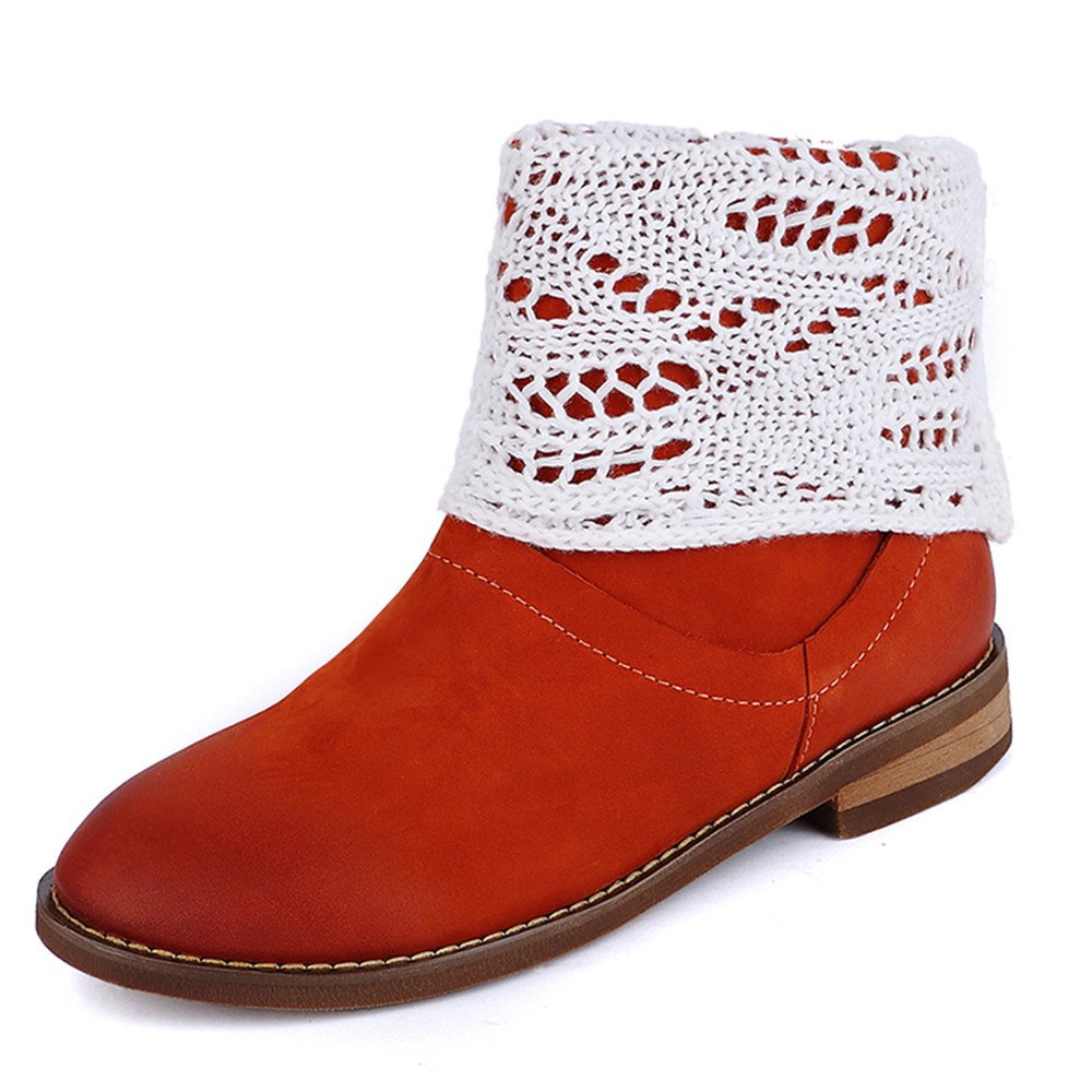 Women S Handmade Leather Ankle Boot With Lace Decorated Low Heel