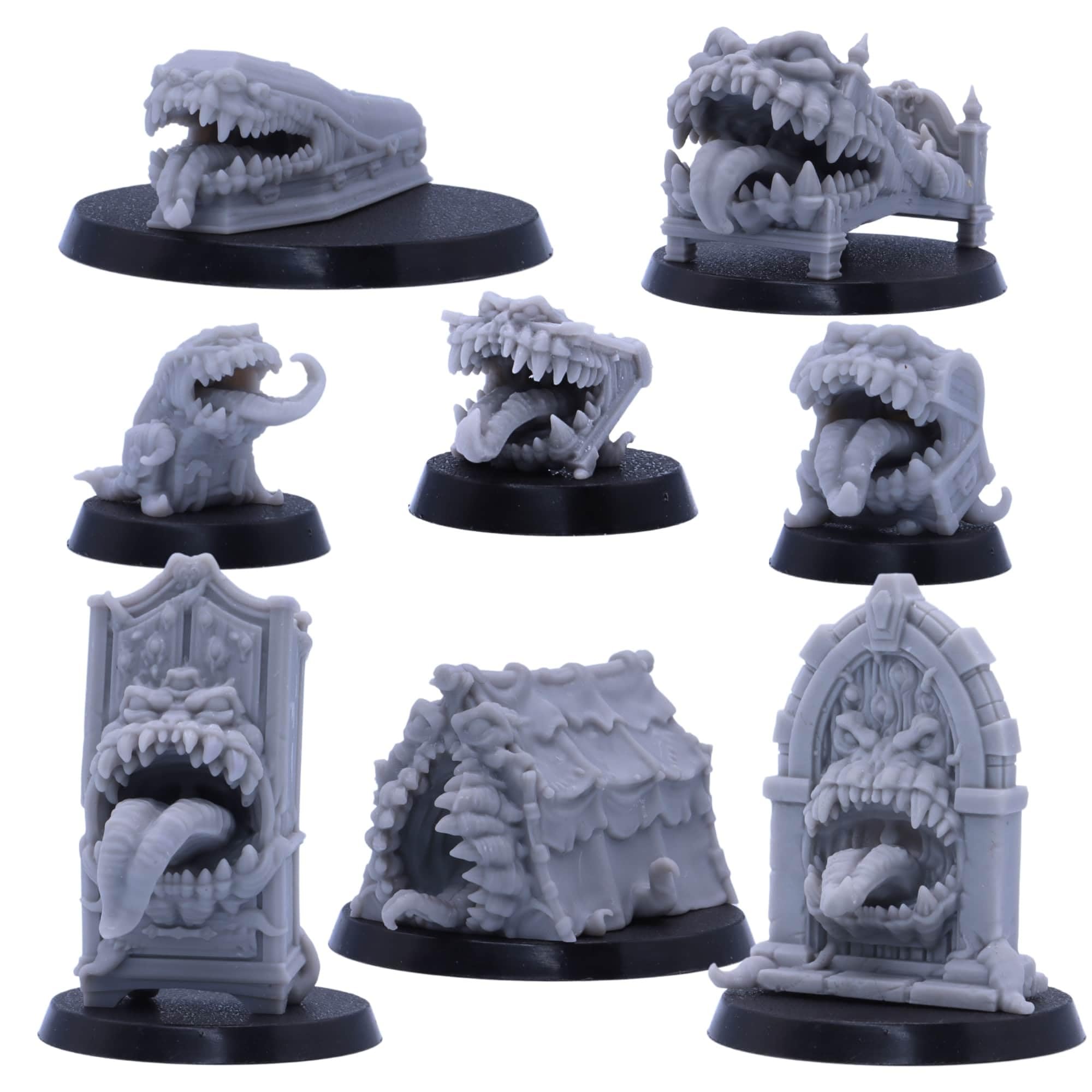 Mimic Miniatures Set – 8 Monster Mimics for Tabletop RPG | 28mm Scale Fantasy Models | DnD, Pathfinder, Wargames | Epic Miniatures Licensed | Resin Unpainted Figures for Painters & Gamers