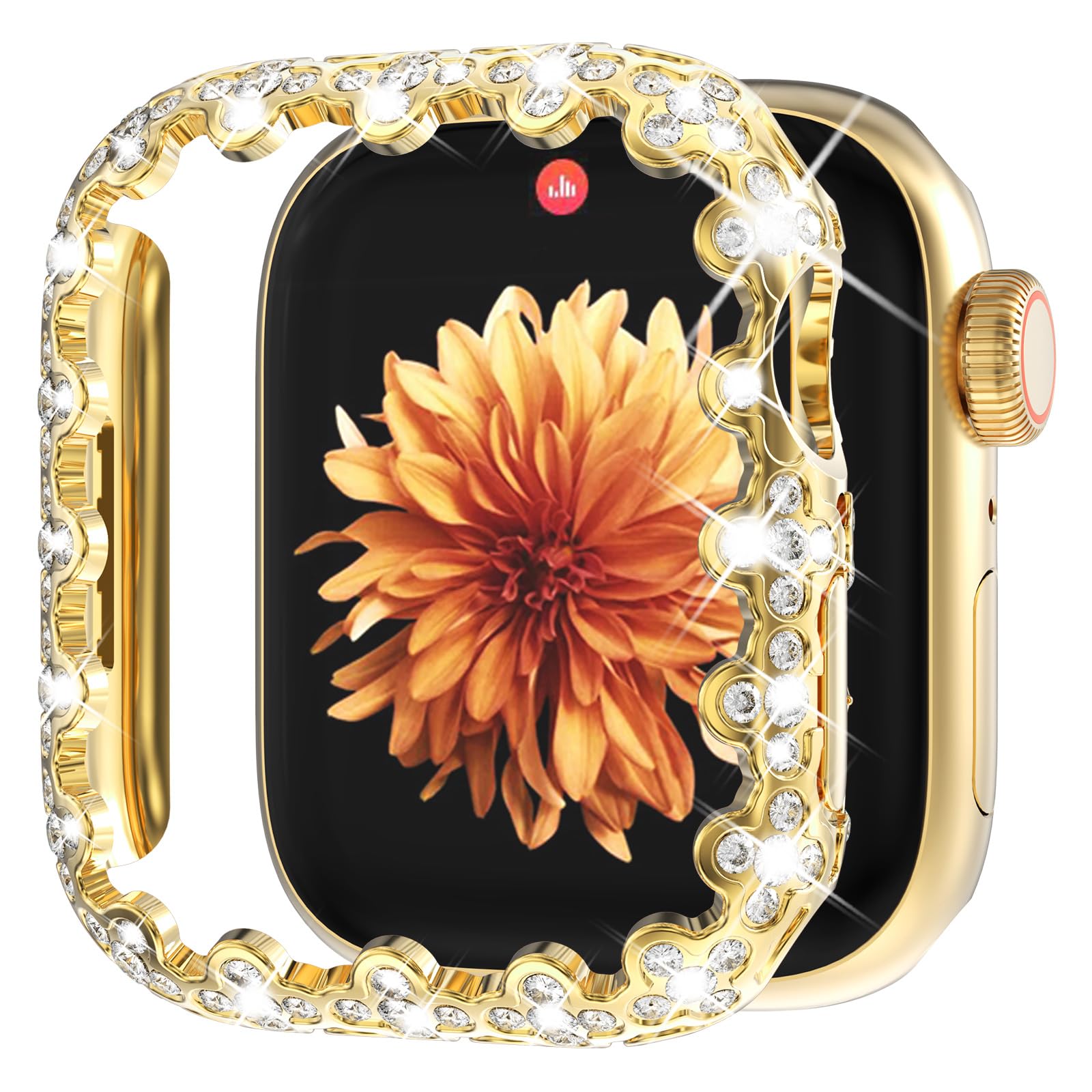 Wingle Bling Case Bumper for Apple Watch 40mm Case SE 3/2/1 Series 6 5 4, 4 Leaf Clover Lace Edge Diamond Crystal Rhinestone Protective Face Cover Hard PC Frame Protector iWatch Cases 40 mm, Gold