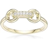 Lavari Jewelers 1/20 Carat Lab Grown Diamond Horsebit Ring for Women - 18k Yellow Gold Plated Sterling Silver Diamond Ring for Her - Anniversary Promise Band Ring Size 5 to 9 - Hypoallergenic Jewelry