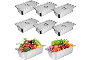 VAIPI 8 Packs Stainless Steel Hotel Pans with Lids 1/4 Size x 6" Deep Steam Table Pan Commercial Food Storage Containers Stackable Metal Steamer Pan Anti-Jam Hotel Restaurant Warm Pans