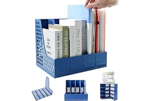 ZQS Plastic Magazine File Holder, Desk Organizer File Folder for Office Organization and Storage, Sturdy Binder Organizer with 4 Vertical Compartmente，Desktop Accessories for Office Storage