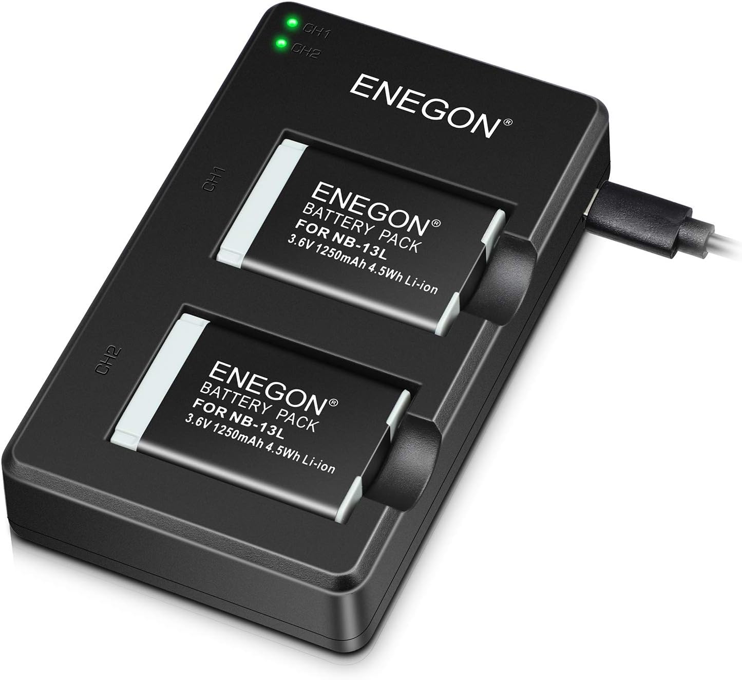ENEGON NB-13L Lithium Battery and Dual Charger for Canon PowerShot G5X, G5X Mark II, G7X, G7X Mark II, G7X Mark III, SX720 HS