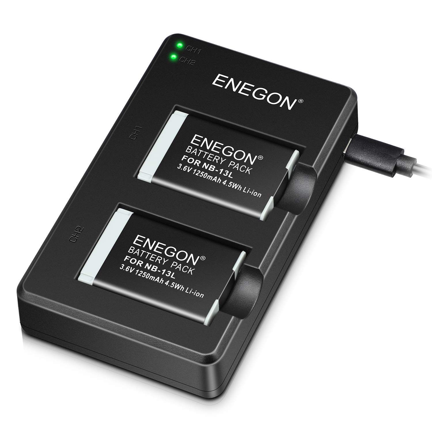 ENEGON NB-13L Lithium Battery and Dual Charger for Canon PowerShot G5X, G5X Mark II, G7X, G7X Mark II, G7X Mark III, SX720 HS, SX730 HS, SX740 HS, SX620 HS, G1X Mark III, G9X, G9X Mark II.