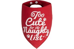ICEMOOD Christmas Dog Bandanas - Too Cute for The Naughty List, Naughty & Nice Idea Funny Holiday Stocking Pet Scarf Gifts Solid Red, Small & Medium Breed, 5-25lbs