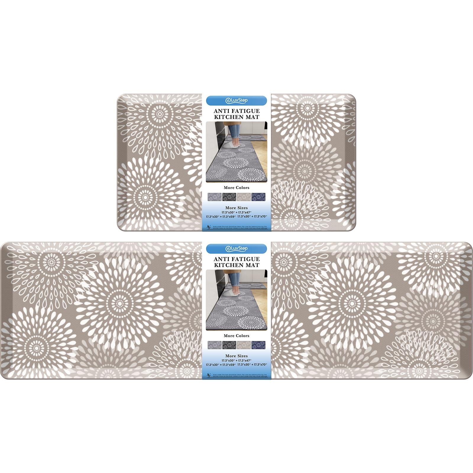 LuxStep Kitchen Mats for Floor,0.47 inch Thicker Cushioned Rug Anti-Fatigue Mats for Kitchen Decor Accessories,Waterproof Non-Slip Mats and Rugs Set for Office,Laundry 17.3"×29"+17.3"×60",Khaki Image