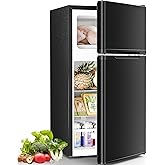 Antarctic Star Mini Fridge with Freezer, Double Door Compact Refrigerator, Adjustable Thermostat, Small Fridge for Bedroom Office Dorm Apartment,2.45 Cu.Ft,Black