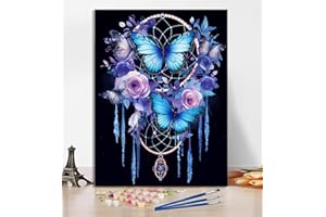 croshom Adults Paint by Number- Dream Catcher Paint by Numbers Kits on Canvas for Beginners, Butterfly Acrylic Painting by Numbers Kits Without Frame for Home Decor 12x16 inch