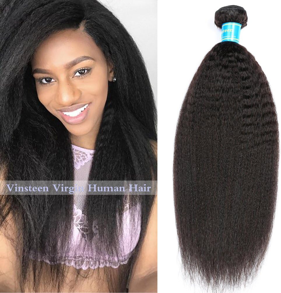 Vinsteen 8A Human Hair Weave 1 Bundles Kinky Straight Unprocessed Human Virgin Hair Extensions 100g Natural Color (16'')