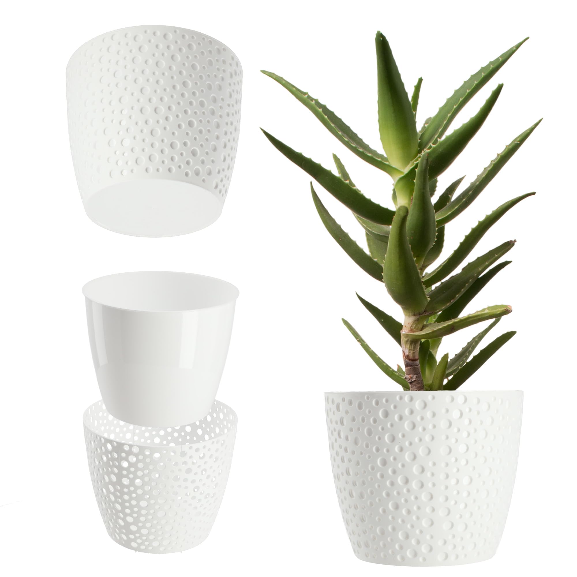 KADAX Plastic Flower Pot, Lightweight Planter with Unique Design for Living Room, Hallway, Bedroom, Indoor Plant Pot for Houseplants (⌀ 15 cm, White)