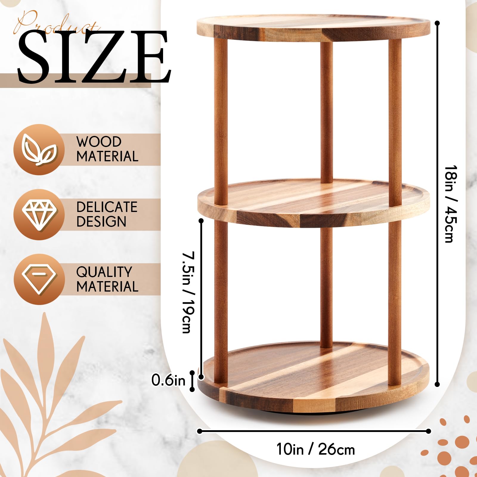 Condition photo showing New/Like New for briwooody 3-tier lazy susan organizer 10 inch, rotating spice rack, spinning organizer, industrial t