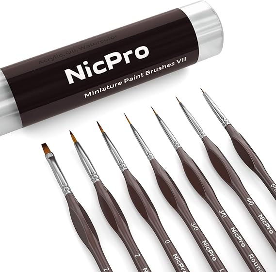 Nicpro Fine Detail Paint Brush Set, 7 PCS Professional Miniature Thin