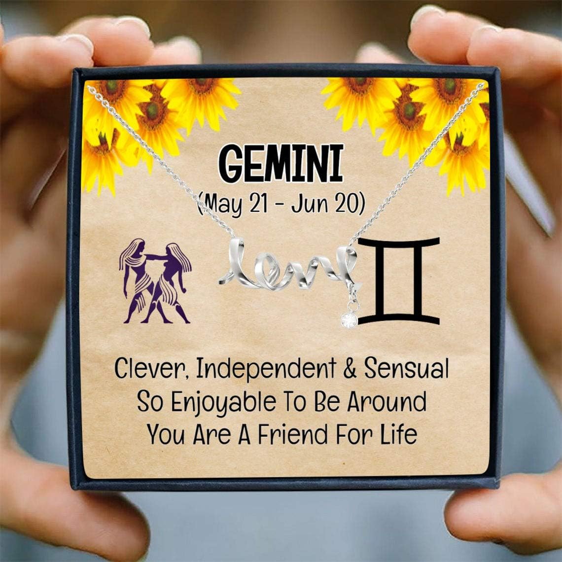 Personalized Gemini Zodiac Sign Necklace with Message Card, Gemini
