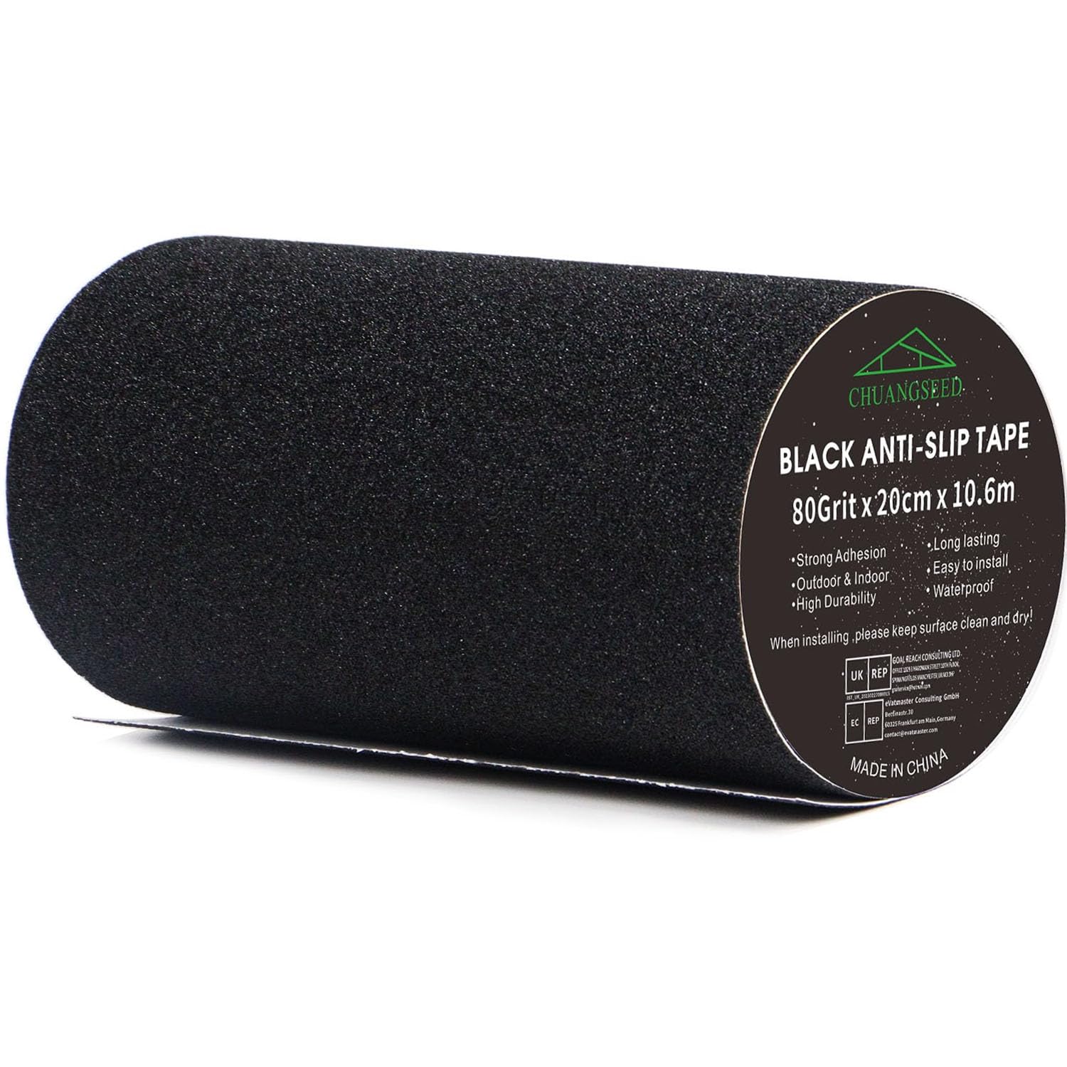 CHUANGSEED Heavy Duty Black Anti Slip Tape 8" x 35Ft (20cm x 10.6m) High Traction For Outdoor/Indoor Safety Non Skid Roll Traction Tread grip Tape