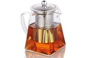 Binnan 350ml Square Glass Teapot with Infuser and Lid Perfect for Tea and Coffee
