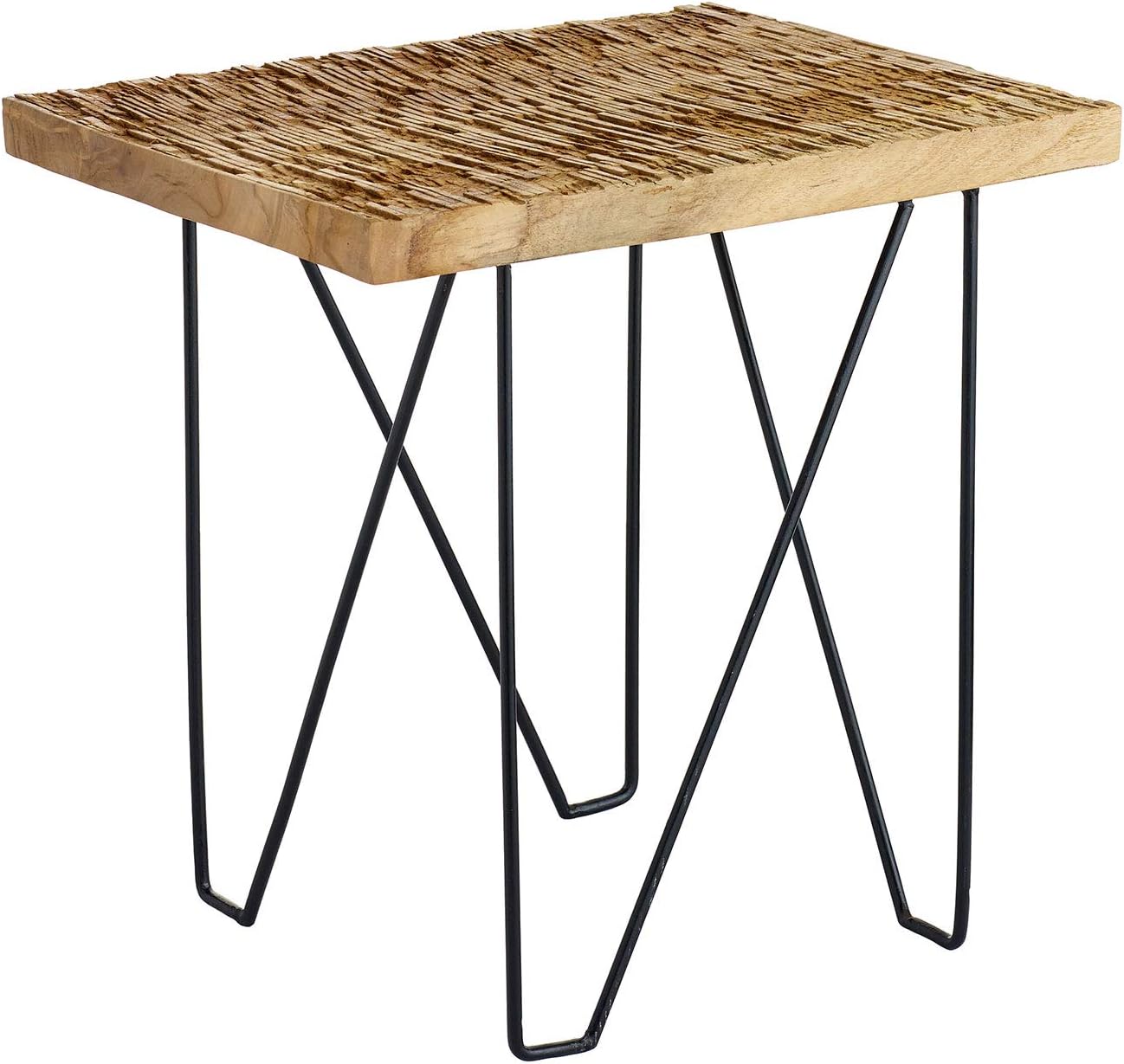 Amazon Com Design Ideas Rift Side Table Rectangular Weathered Teak Wood Top Accent Furniture With Industrial Black Metal Iron Legs 18 Tall Kitchen Dining