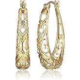 Amazon Collection Sterling Silver Filigree Oval Hoop Earrings