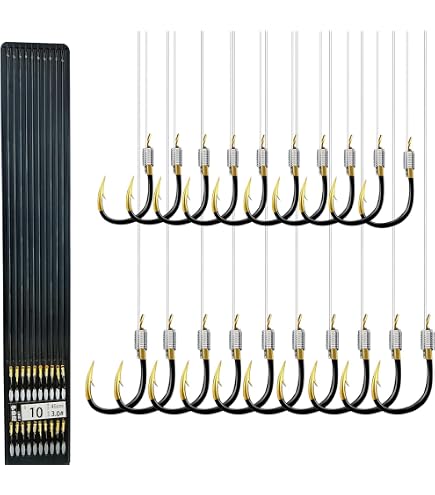 Small Fishing Hooks with Line, Strong Sharp Double Hook Rigs with Barbs, Pre Tied Fishhooks Already Tie‑in Fishing Wire/Leader, Fish Hook for Freshwater/Seawater (20 PCS) : Sports & Outdoors