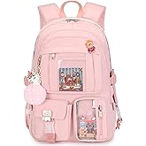 Backpack for Girls with Accessories Laptop Bookbags 16 Inch Kawaii Kids Elementary Middle High School Bag College Travel Daypack Gifts for Teens Women Students (Pink)
