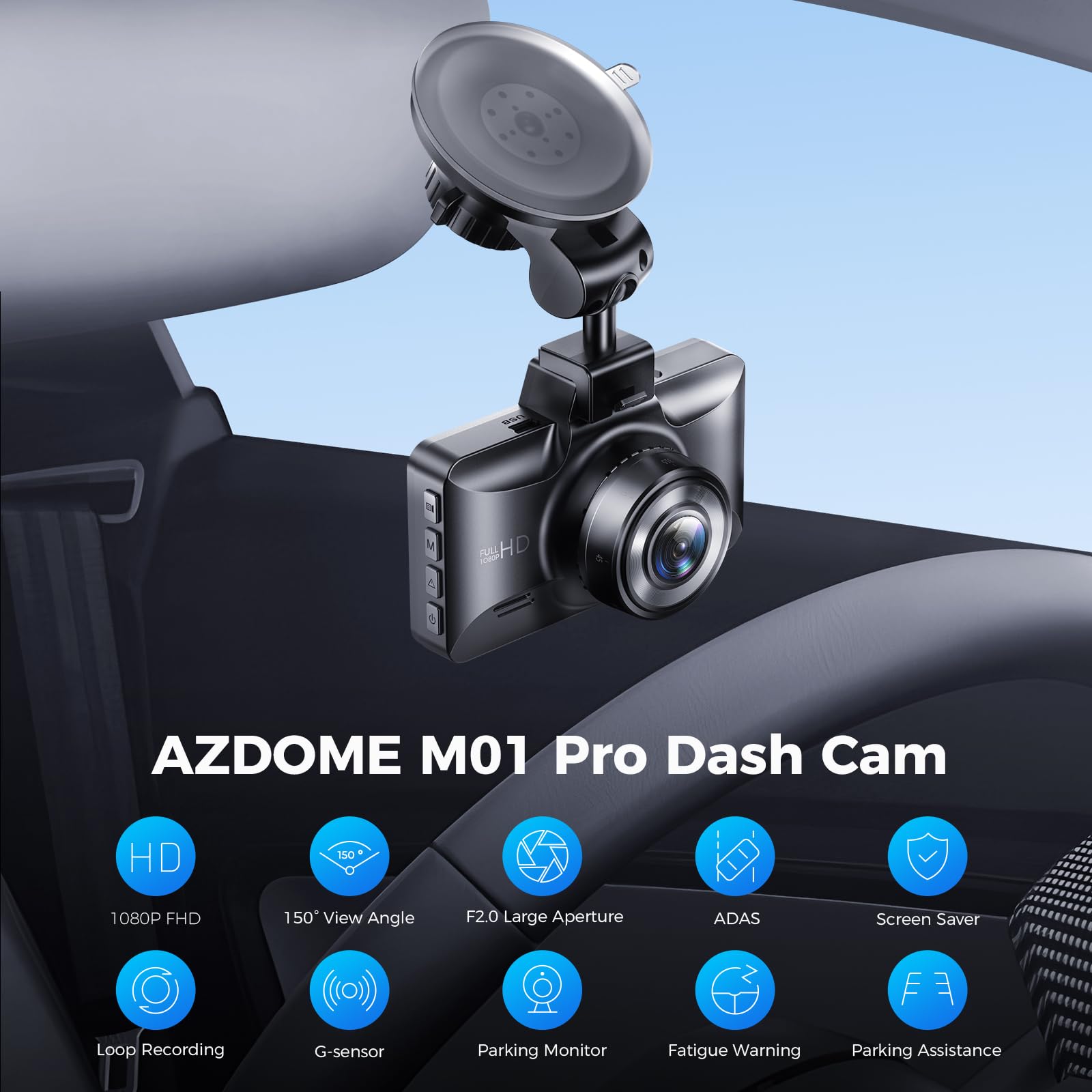 AZDOME M01 Dual Dash Cam Front and Rear with Free 64GB Card, 3
