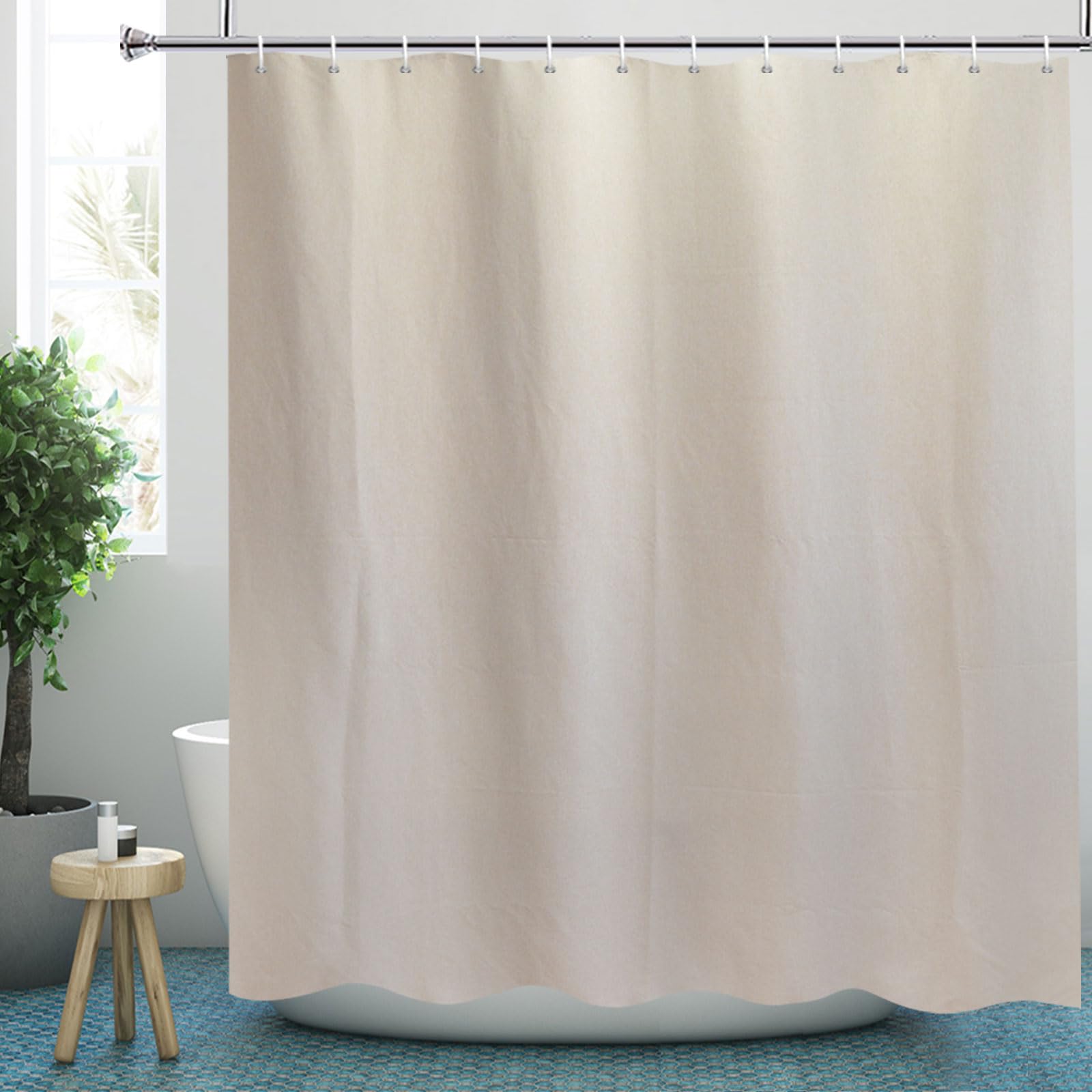 YISURE Extra Long Linen Textured Shower Curtain 220cm drop, Heavy Duty Fabric Shower Curtains for Bathroom Waterproof Thick Taupe Hotel Luxury, Beige 71''x87''
