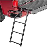 Nilight Foldable Truck Tailgate Ladder for Pickup with Step Grip Plates | Aluminum Replaceable Rubber Feet &amp; Stainless Steel Self Drilling Hex Screws for Easy Installation