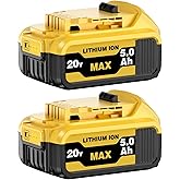 20V 5000mAh Battery Replacement for Dewalt 20V Battery Compatible with DCB206 DCB200 DCB201 DCB204 20 Volt Lithium-Ion MAX DC