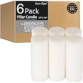 HomeLights Pillar Candles - 2.7x8 inch | 80 Hours Burning, 6 Count - White Unscented Smokeless European Pillar Candles - Perfect for Wedding, Parties, Spas, Home Gatherings and Dinner