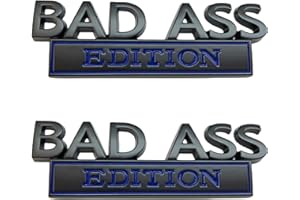 QYZZRS 2 PCS Bad Ass Edition Emblem,Bad Ass Car Funny Decal 3D Raised Letters Bumper Interesting Metal Sticker,for Universal Vehicle,Truck,RV,SUV,car Door,Fender Decoration,Trunk,Motorcycle(Black Blue)