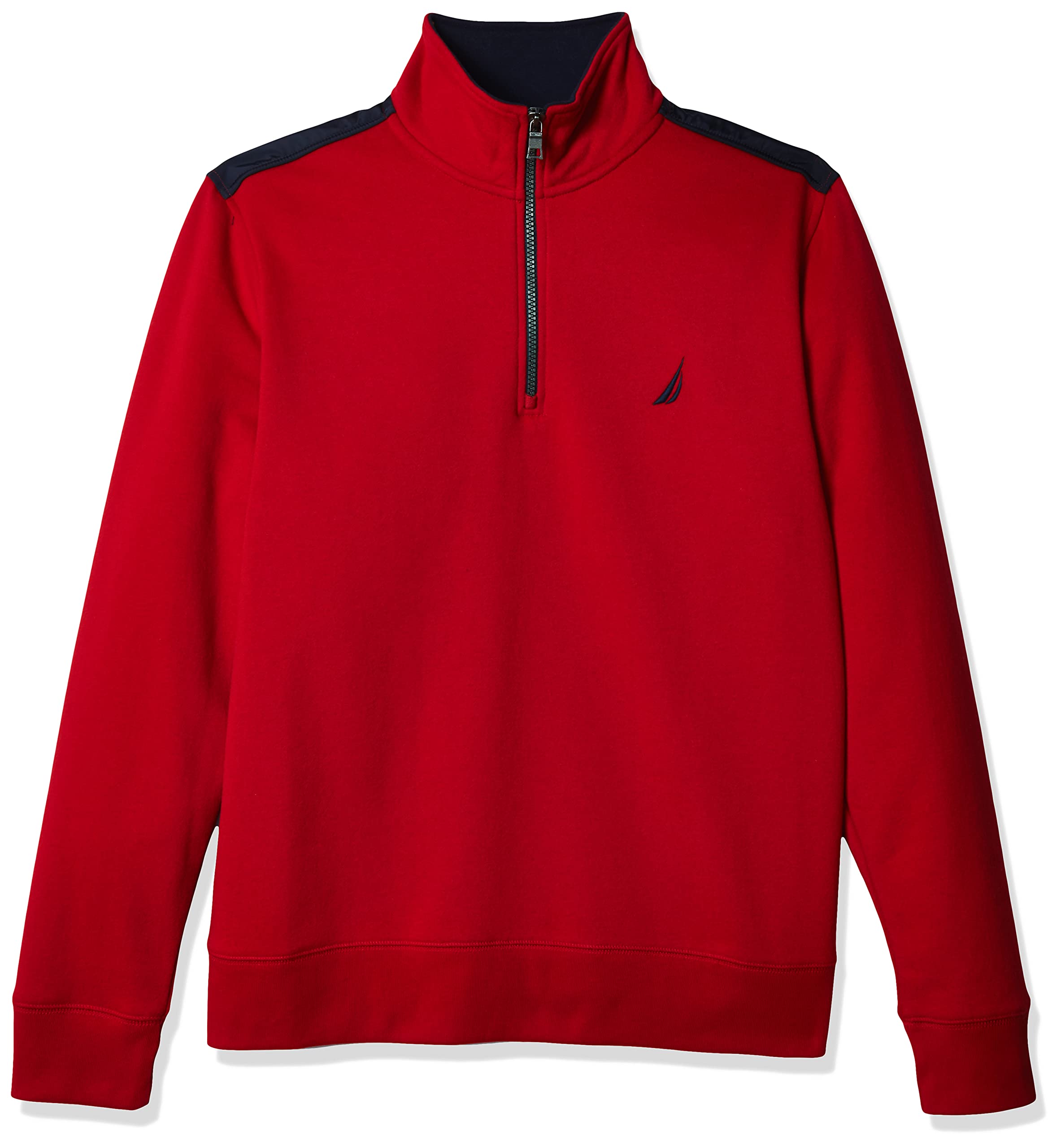 Nautica mens 1/4 Zip Pieced Fleece Sweatshirt, Nautica Red, Large US Image