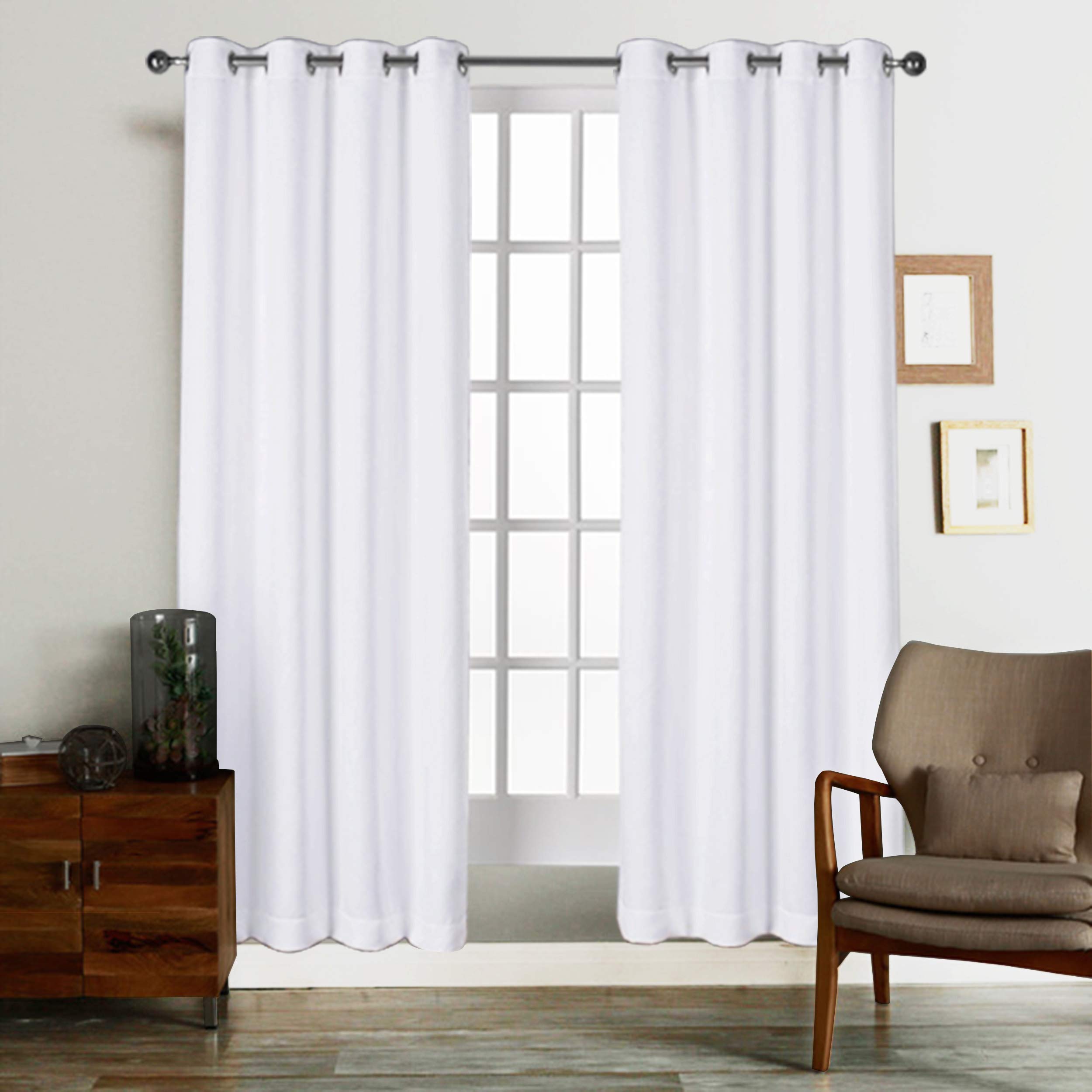 Tiny Break White Cotton Curtains - Solid & Thick Window/Door Curtains 84 Inch Long, Made of 100% Cotton, Grommet Top, Moderate Room Darkening Bedroom & Living Room Drapes - 55 x 84 Inch - Set of 2