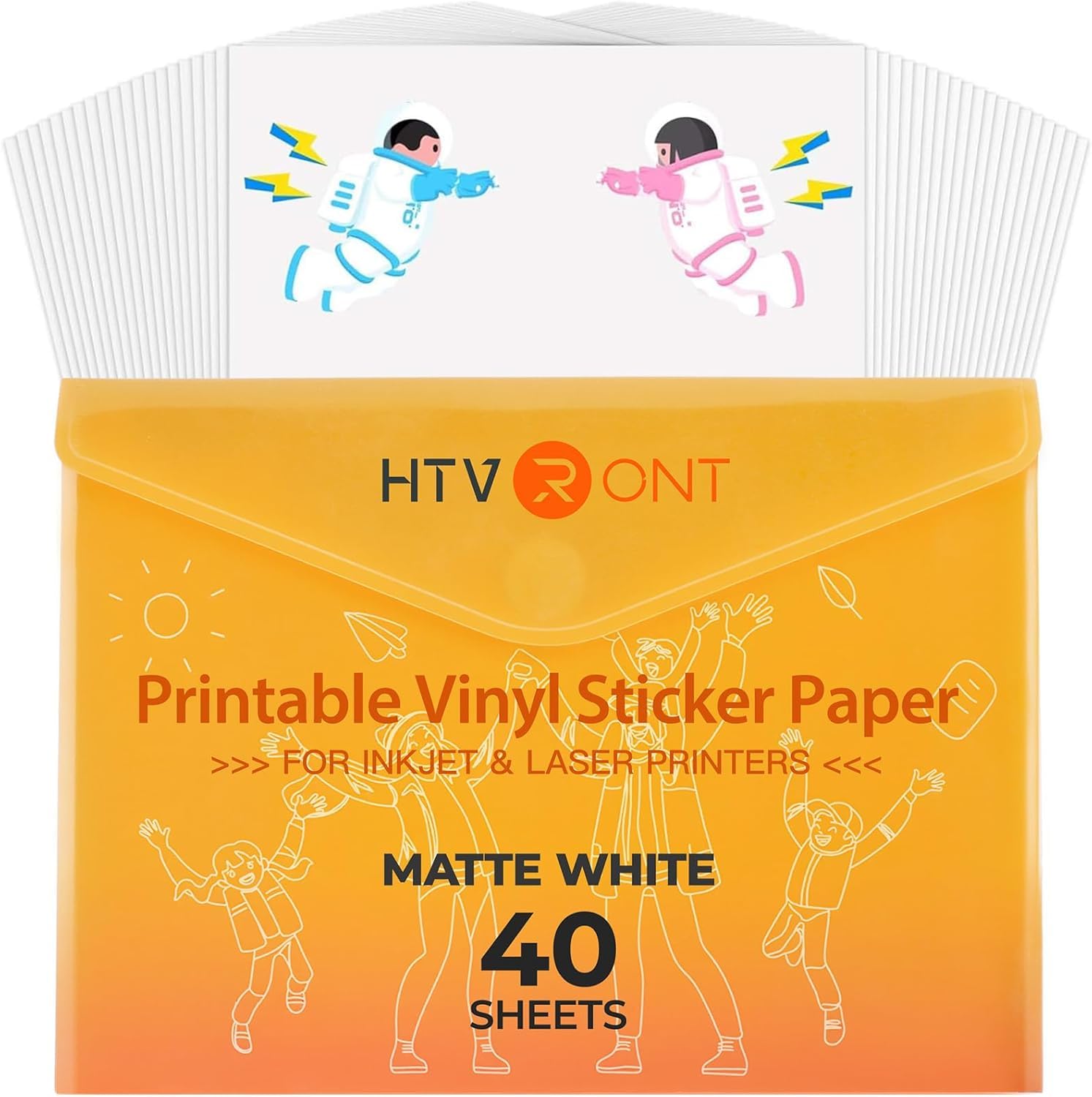 HTVRONT Printable Vinyl for Inkjet Printer & Laser Printer, 40 Pcs Matte Sticker Paper for Printers, Waterproof & Dry Quickly Printable Vinyl Sticker Paper for HP, Epson and Other Printers - 8.5"x11"