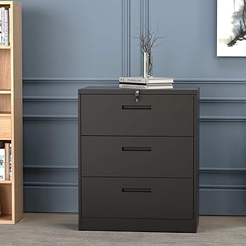 Lateral File Cabinet Lockable Heavy Duty Metal 3 Drawer File Cabinet Black Lateral File Cabinets