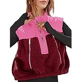 Tankaneo Womens Cropped Vests Outerwear Color Block Half Zipper Fleece Sherpa Sleeveless Winter Coats Jackets with Pockets