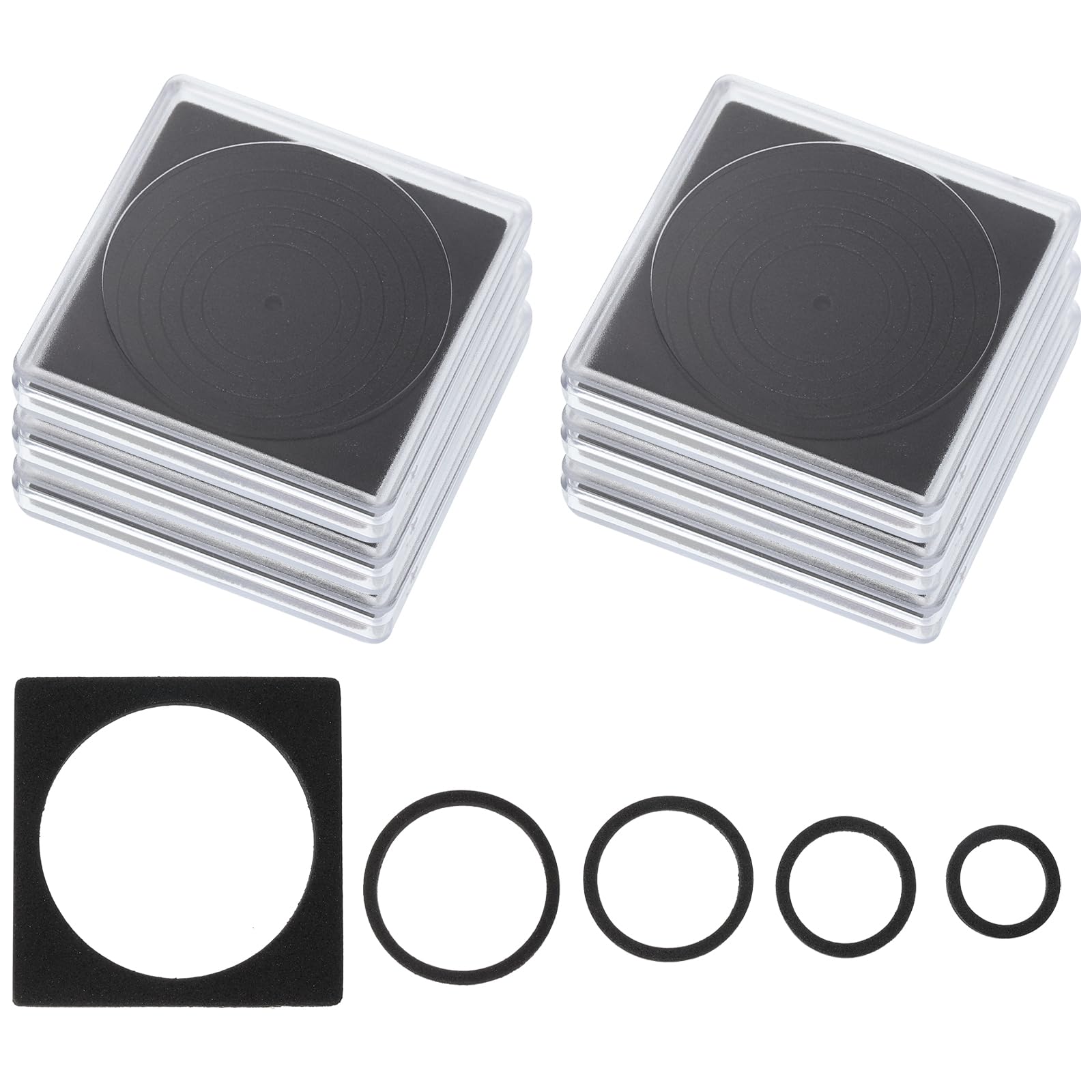 PATIKIL Coin Snap Holder, 6 Pack Silver Dollar Coin Holders for Collectors Coin Case with Foam Gasket Square Fit 16/21/26/31/36mm Coins, Clear Black