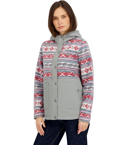 Billabong Ladies Full Zip Sherpa Aztec Print Jacket, Champagne, S