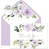 Whaline 24 Pack Floral Thank You Cards Bulk Watercolor Purple Flower Foil Gold Thank You Note Cards with Envelope Sticker for Wedding Bridal Shower Birthday
