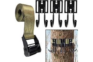 GearHill Tree Stand Gear Hanger, Comes with 3 Strong and Durable Double Tree Hooks for Hunting, with Sturdy Thick Tie Down Straps, with A Self-Locking Metal Cam Buckle,