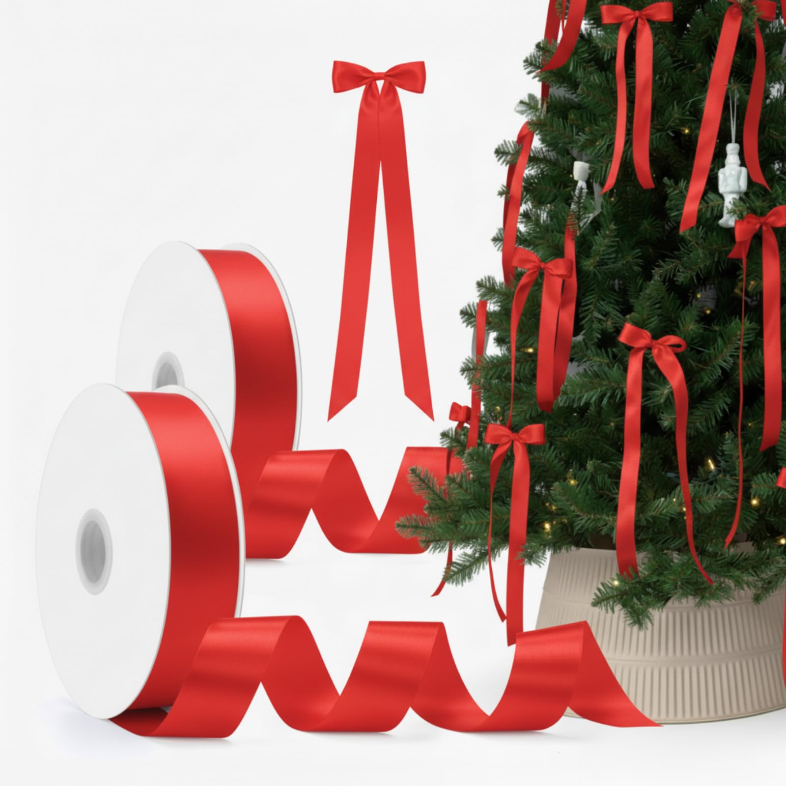 Photo 1 of 1-1/2 Inch x 300 Yards Red Satin Ribbon for Christmas Tree Ribbon for Gift Wrapping, Bow, Invitation, Wedding Flower Bouquet, Handmade Crafts, Graduation, Birthday Party and More