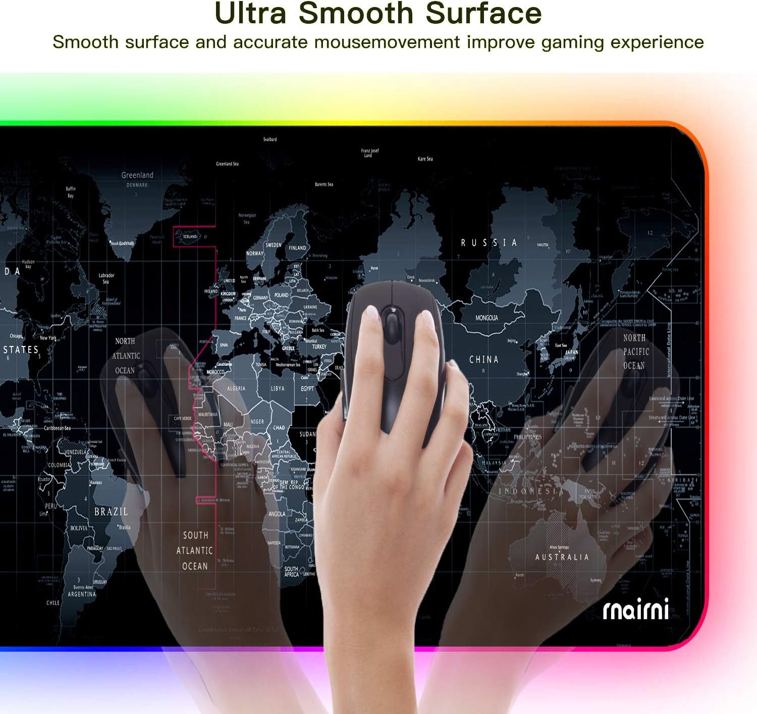 Extended RGB Gaming Mouse Pad, Extra Large Gaming Mouse Mat for Gamer, Waterproof Office DEST Mat with 10 Lighting Mode, for PC Computer RGB Keyboard Mouse MacBook - 31.5'' x 15" x 4mm(Map) : Office Products