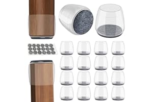JLKDQ 16 Pcs Chair Leg Protectors for Hardwood Floors, Clear Silicone Felt Furniture Pads Non Slip,Free Moving Chair Leg Caps,Table Leg Covers.