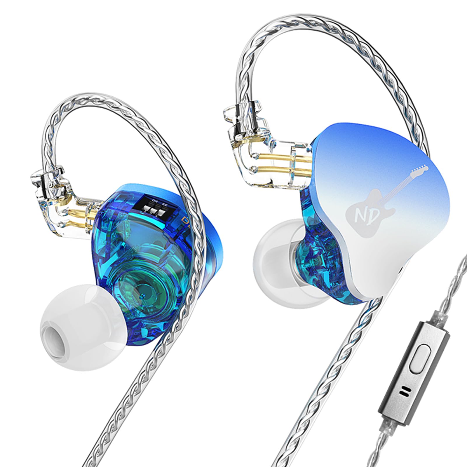 CCA ND DD3 4 Tone Adjustable in Ear Monitor Headphones, Dual Cavity Dual Magnetic Dynamic IEM Earphones, Clear Sound & Deep Bass Earphones Wired, Gaming Earbuds-Blue With Mic