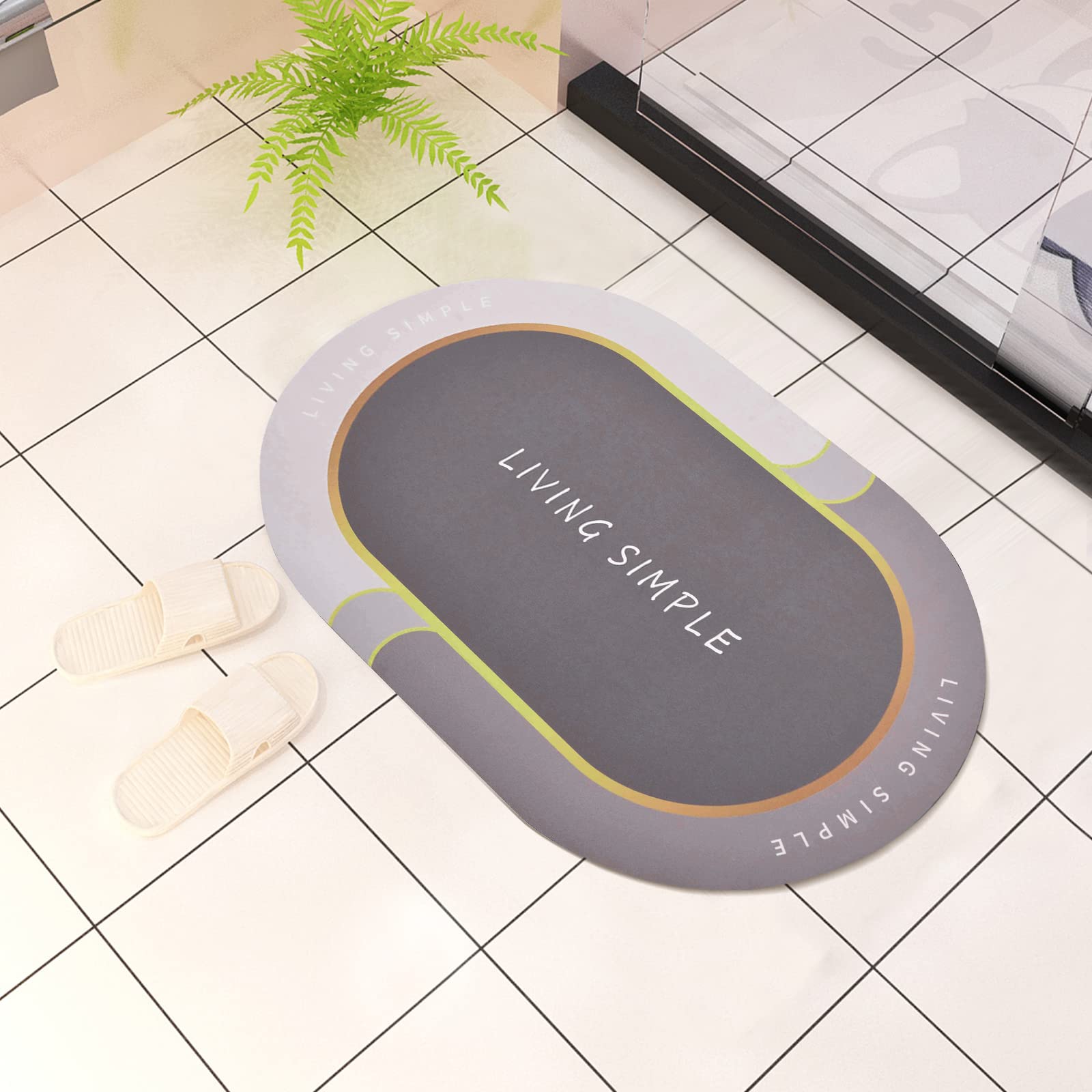 Rainberg Bathmat 40 x 60cm Non-Slip Bathroom Mat Super Absorbent Water, Machine-Washable, Microfiber Absorbent Bathroom Floor Mat. (Grey)