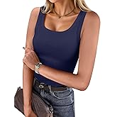 FireElf Tank Top for Women Square Neck Tops Ribbed Fitted Tank Tops Sleeveless Basic Cami Shirts Y2K Outfits Navy Blue