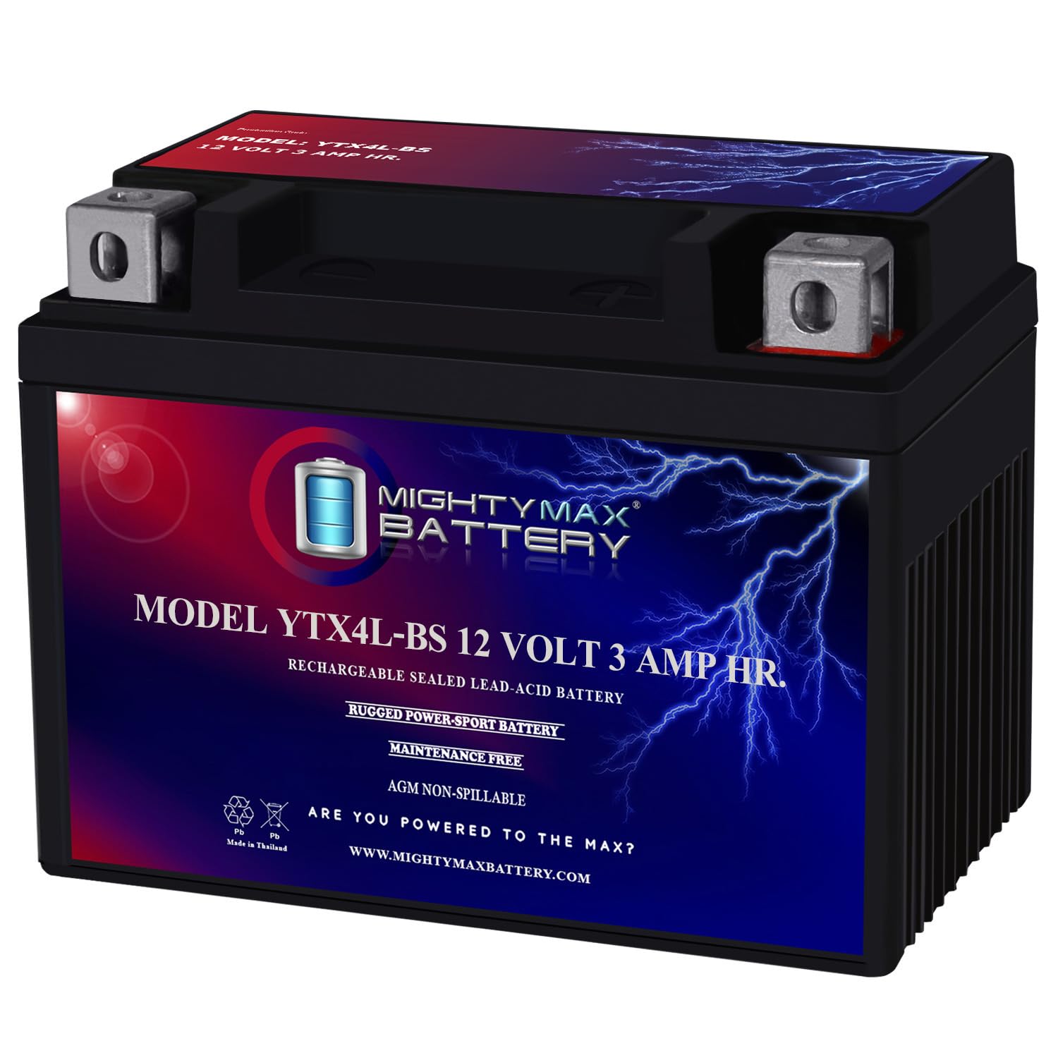 Photo 1 of Mighty Max Battery YTX4L-BS - 12 Volt 3 AH, 50 CCA, Rechargeable Maintenance Free SLA AGM Motorcycle Battery