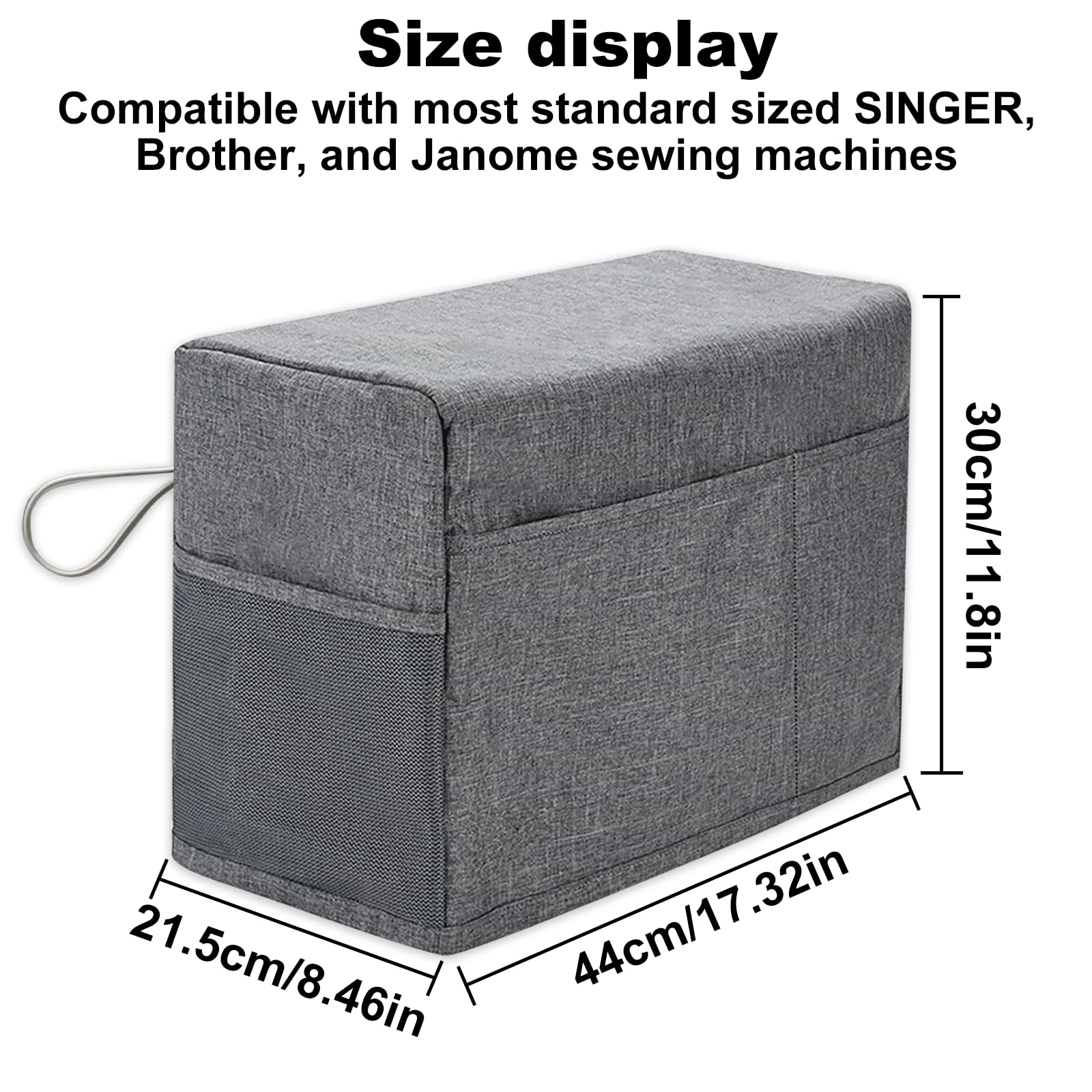 Sewing Machine Cover, Protective Cover with Storage Pocket and Side Handles, Sewing Machine Cover Dust Cover for Most Standard Sewing Machine etc, Printed Sewing Patterns(Grey)