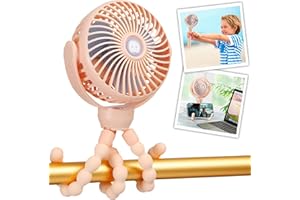 snawowo Mini Portable Baby Stroller Fan, Battery Operated Clip on Fan, Rechargeable 360° Rotate Flexible Tripod Handheld Cooling Fan for Car Seat Crib Treadmill Travel（Pink）